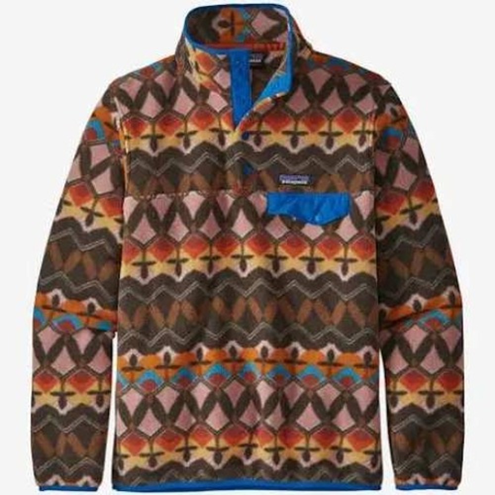 Patagonia Womens Fleece Pullover Large Brown Multi Synchilla Snap-T Geometric